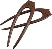 FOMIYES Chinese Vintage Hairpins 2 U-shaped Wooden Hair Forks Cat Face Design Elegant Chignon Hair Pins for Hanfu Wedding