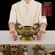 23cm Double Dragon Incense Burner Copper Living Room Household Buddhist Articles