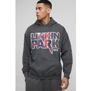 Mens Charcoal Oversized LinkIn Park Washed License Hoodie