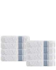 DePera Home Set of 8 Unique Blue Stripe Hand Towels