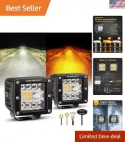 3Inch 72W Dual Color Amber White LED Cube Lights 6 Modes Flashing Strobe Ligh...