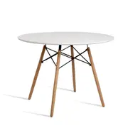 4 Seater Round Dining Table 100cm - White Table with Beechwood Legs