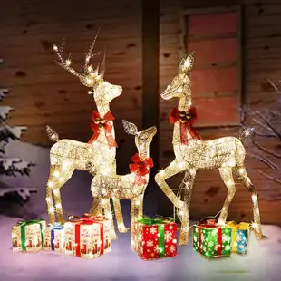 聖誕鐵藝擺件diy聖誕麋鹿擺件led發光鹿擺件美式節日創意裝飾品