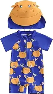 [mlpeerw] Baby Boy Girl Swimsuit One Piece Short Sleeve Rash Guard Zipper Swimwear Toddler Bathing Suit Infant Beach Outfits, G Crab Blue, 18-24 Months