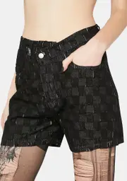 Fool Me Twice Checkered Denim Shorts