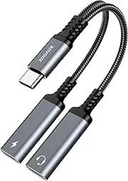 USB C Splitter, ZOOAUX Dual USB C Headphone and Charger Adapter, 2-in-1 Type C Audio Dongle Cable with PD 60W Fast Charging Support Call Music for Pixel 4 3 XL, Galaxy S21 S20+ S20 Note 20 10, Xperia