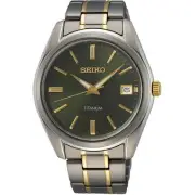 Seiko Men's Watch Essentials Quartz Green Dial Titanium Bracelet SUR377