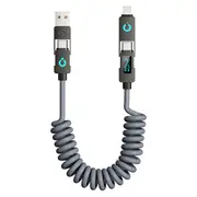 ZUSLAB 4-in-1 Coiled Charging Cable with Power Display 240W � USB-C Fast Charging Cord for Laptop, Tablet, Phone � 2M, Grey