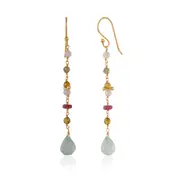 Edena Sterling Silver Earrings with Aqua Chalcedony & Tourmaline - Shiny Finish - Australian Handmade Jewellery
