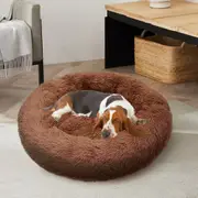 Large Plush Dog Bed Warm Comfortable Pet Nest Non-Slip Base Washable 90cm Brown Brown L:90x90x20cm