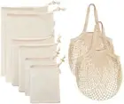 Reusable Produce Bags, Organic Cotton Mesh Grocery Bags, Eco-Friendly Foldabl...