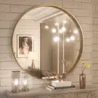 Brushed Gold round Mirror 30 Inch Gold round Vanity Bathroom Mirror for Wall Alu
