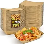 Ocmoiy 3lb Kraft Paper Food Trays, 100 Pack Heavy Duty Disposable Food Serving Trays for Nachos, Tacos, Fries, Hot Dog, Corn, BBQ, Festivals, Party