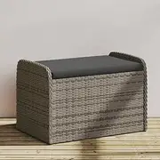 Storage Bench with Cushion Grey 80x51x52 cm Poly Rattan, Garden Benches