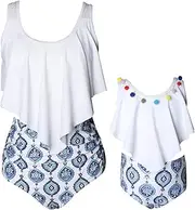 [KABETY] Girls Swimsuit Two Pieces Bikini Set, White Floral, 8 Years