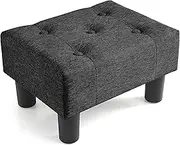 Poofzy Small Foot Stool Ottoman, Linen Ottoman Foot Rest with Legs, Rectangle Footstool Ottomans for Couch and Living Room (Black)