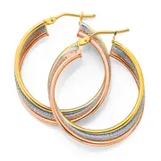 9ct Gold Tri Tone 25mm Triple Hoop Earrings