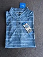 Pebble Beach Dry Luxe Performance Polo Mens Large Blue Striped