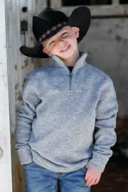 Cinch Boys Heather Gray Quarter Zip Knit Pullover #MWK7980001