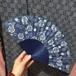 二手 日本布面藍花折扇