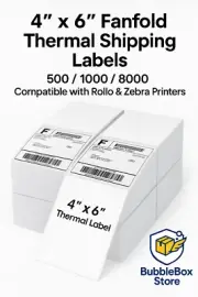 4x6 Fanfold Thermal Shipping Labels 500/1000/8000 for Rollo Zebra Printers