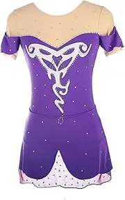 [Zagitova] Figure Skating Dress for Girls Crew Neck Ice Skating Dancewear Roller Skating Clothing with Sparkling Diamond