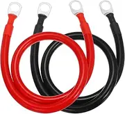 uxcell 2PCS 4 AWG Battery Cable, 2ft Pure Copper Battery Inverter Cables with 1/2" Ring Terminals for Marine Solar Boat Car RV, Red Black