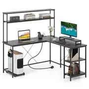 Giantex L-Shaped Computer Desk Reversible Computer Workstation Gaming Desk Black