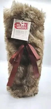 Faux Fur Wine Bag Hostess Gift Brown NWT Aldi Merry Moments
