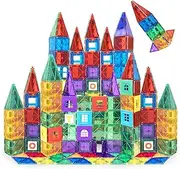Playmags 3D Magnetic Blocks for Kids Set of 100 Blocks to Learn Shapes, Colors, & Alphabet STEM Magnetic Toys Develop Motor Skills & Creativity, Colorful Brown