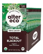 Alter Eco Chocolate Bar 100% Cacao Blackout Organic 2.65 oz Pack of 12