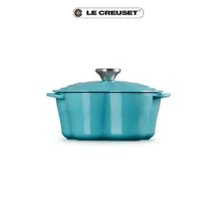 【Le Creuset】琺瑯鑄鐵鍋山茶花鍋20cm(土耳其藍-鋼頭-內鍋黑)