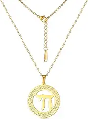[EUEAVAN] Jewish Chai Necklace Hebrew Letter Pendant Circle Life Symbol Classic Jewish Chai Token Jewish Name Religious Inspired Jewelry Women