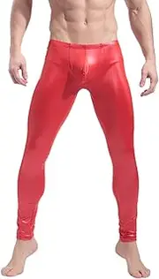 [BaronHong] Men's Faux Leather Tight Pants Man Night Club Metallic Leggings Long Trousers