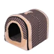 Pet Dog House Kennel Soft Igloo Beds Cave Cat Puppy Bed Doggy Warm Cushion Fold - Brown - Spots