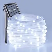 JMEXSUSS 120 LED Solar Powered Rope Lights Outdoor,39.4ft 8 Modes Solar Rope Lights,Waterproof Solar Rope Tube for Fence,Gazebo,Yard,Walkway,Path (White)