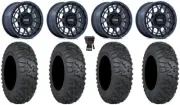 KMC Technic 15" Wheels Blue 30" Terra Claw Tires RZR TS/RS1