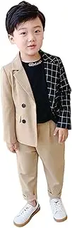 [Kromoc] Boys' Suit Two Pieces Notch Lapel Double Breasted Buttons Match Color Jacket Pants Set