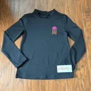 Cat & Jack XS (4/5) Pink Palm Tree Print Black Long Sleeve Rash Guard Mock Neck