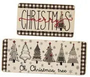Christmas Kitchen Rugs Set of 2, Xmas Trees Joy Snowflakes Kitchen Mats for
