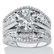 4.26 Cttw. Platinum-plated Silver Cubic Zirconia 2-Piece Jacket Wedding Ring Set