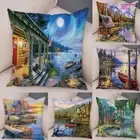 Vintage Style Coconut Tree Pillowcase Colorful Country House Cushion Cover