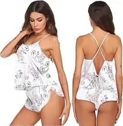 [Ekouaer] Silk Pajamas Set for Women Satin Backless Lingerie Pjs Cami Top and Shorts Nightwear