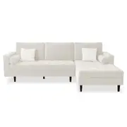 Claude 3 Seater Velvet Sofa With Chaise Cream