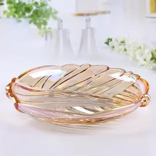 歐式水晶玻璃果盤 現代家用客廳水果盤果盆 創意荷葉玻璃水果盤