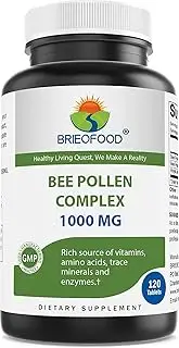 Brieofood Bee Pollen Complex 1000 mg 120 Tablets - Made with Bee Pollen, Bee Propolis, & Royal Jelly Powder