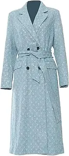 [Zadaos] Women Blue Denim Sequins Big Size Thick Long Blazer Lapel Long Sleeve Jacket