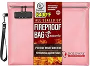 ROLOWAY Fireproof Document Bag (14.5 x 11.5 inch), 6400℉ Fireproof Money Bag with Zipper for Cash, Fireproof Bag Money Pouch, Fire Safe Cash Bag Banker Bag, Smell Proof Money Bag with Lock (Pink)