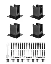 4x4 Post Base (Inner Size 3.6"x3.6"), Solid Steel & Black Powder Coated, Stee...