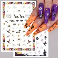 在飛比找蝦皮購物優惠-有趣的三維浮雕萬聖節指甲貼花骷髏南瓜鬼蜘蛛黑貓 DIY 美甲